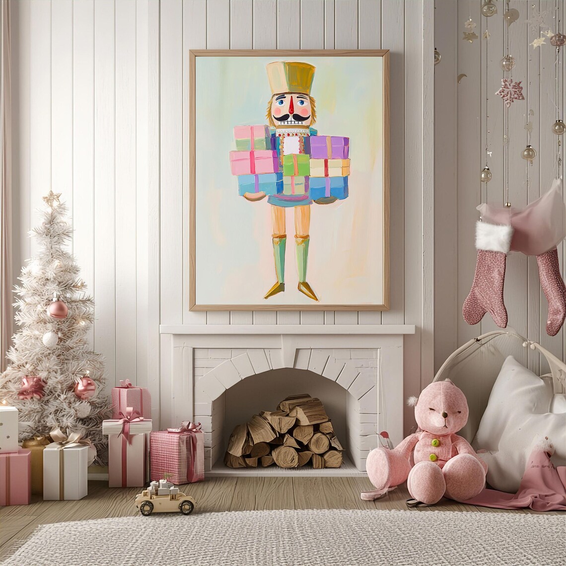 Adorable Nutcracker Soldier Carrying Colorful Christmas Gifts Art Poster - Image 2