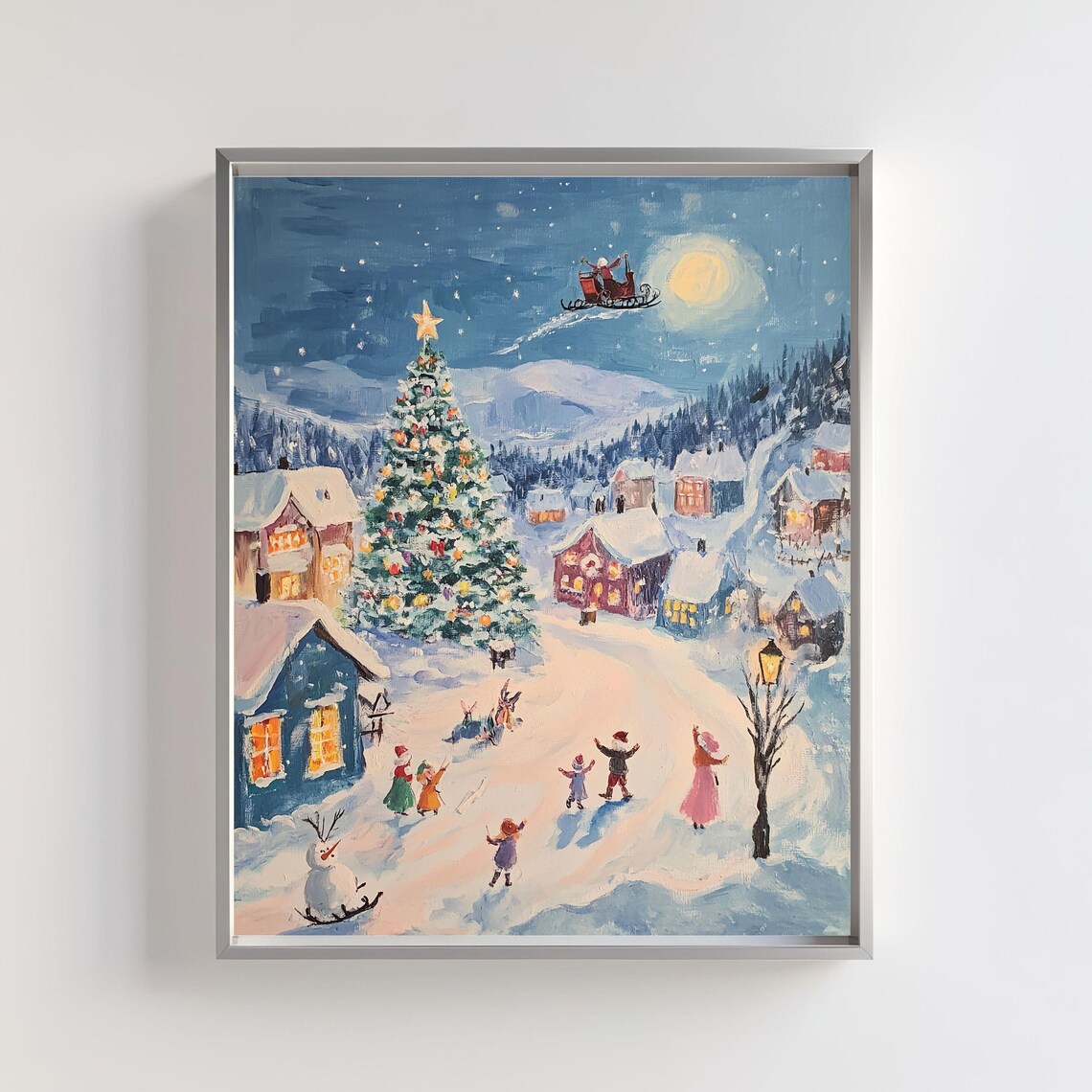 Christmas Village, Santa Sleigh Holiday Decor Art Print