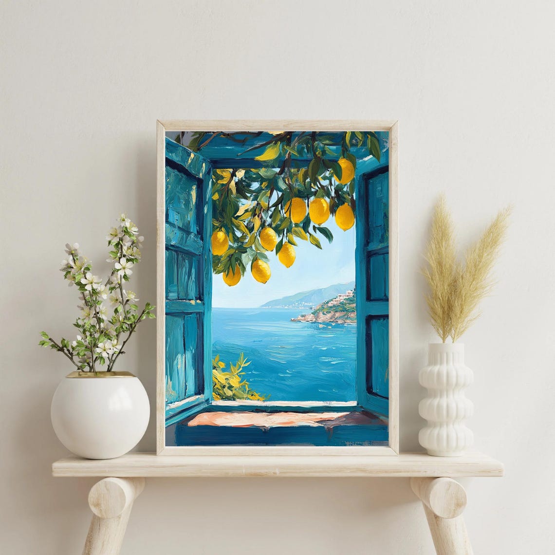 Mediterranean Window View Coastal Lemon Tree Poster - Image 3