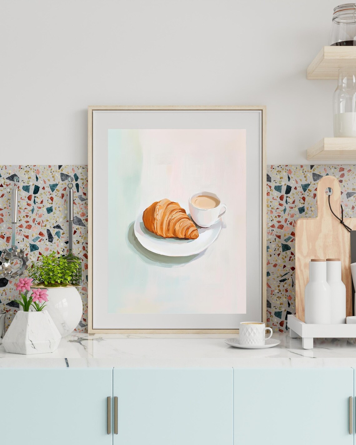 Coffee Croissant Print Coffee Inspired Art Decor French Cafe Croissant Poster Retro Coffee Lover Poster Minimalistic Coffee Decor - Image 2