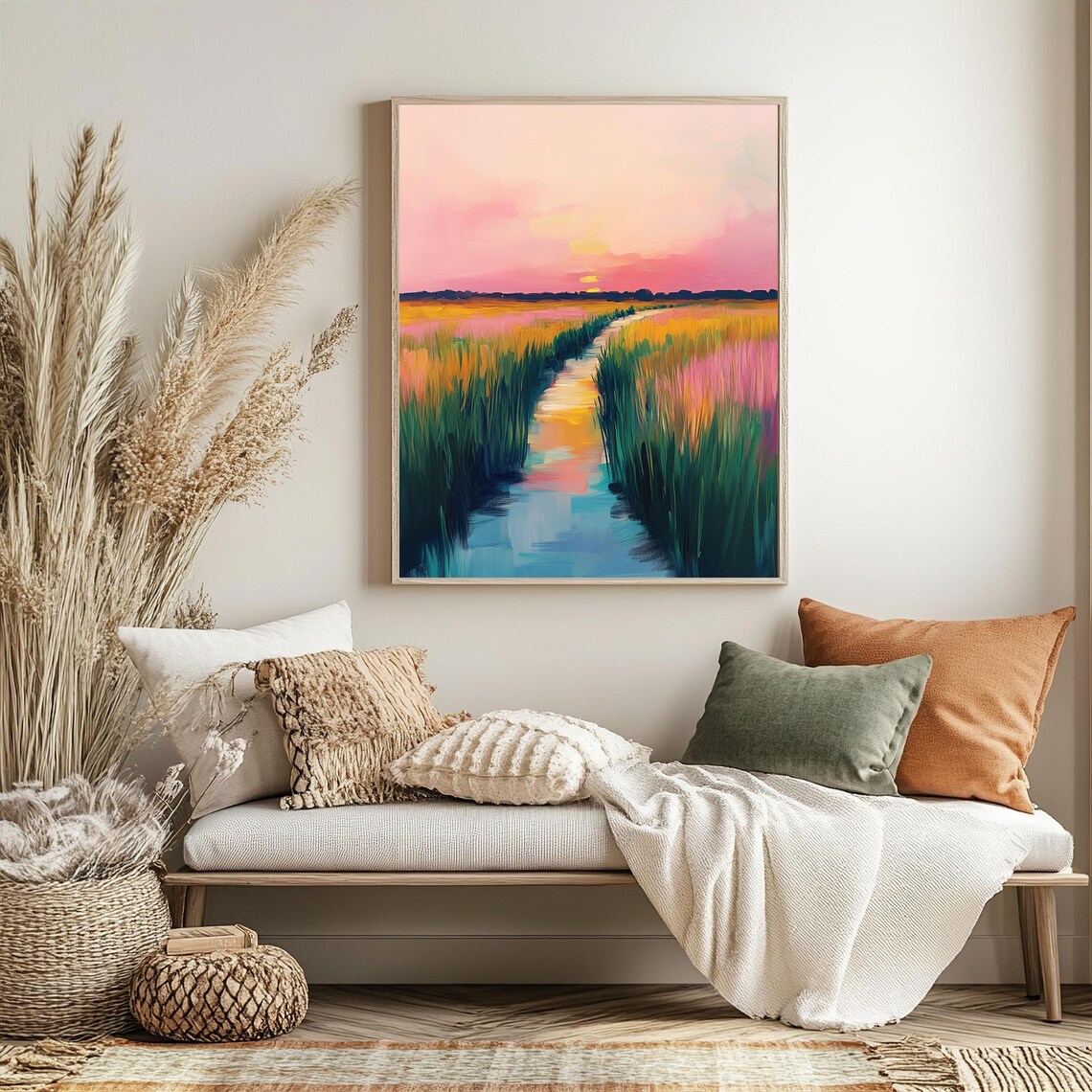 Artful Sunset Print Lowcountry Marsh Print Rural Landscape Murals Decor Flowerful Meadow Art Printful Country Art Relaxant Art - Image 5