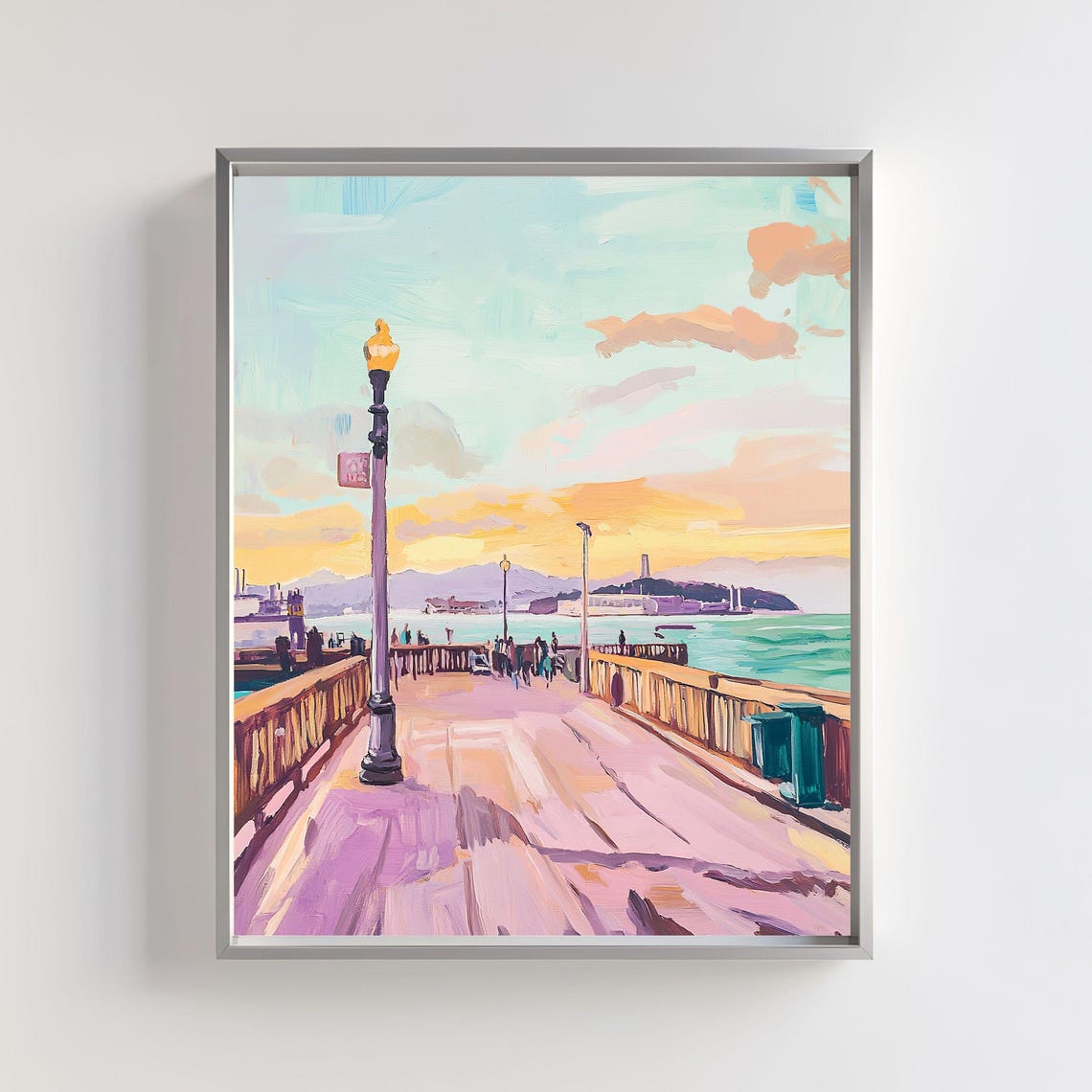San Francisco Pier Sunset Bay View Colorful Pastel Travel Art Poster