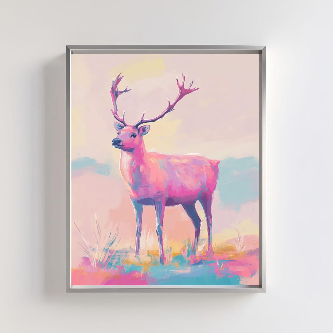 Pink Pastel Stag Deer Portrait Whimsical Wildlife Animal Art Poster