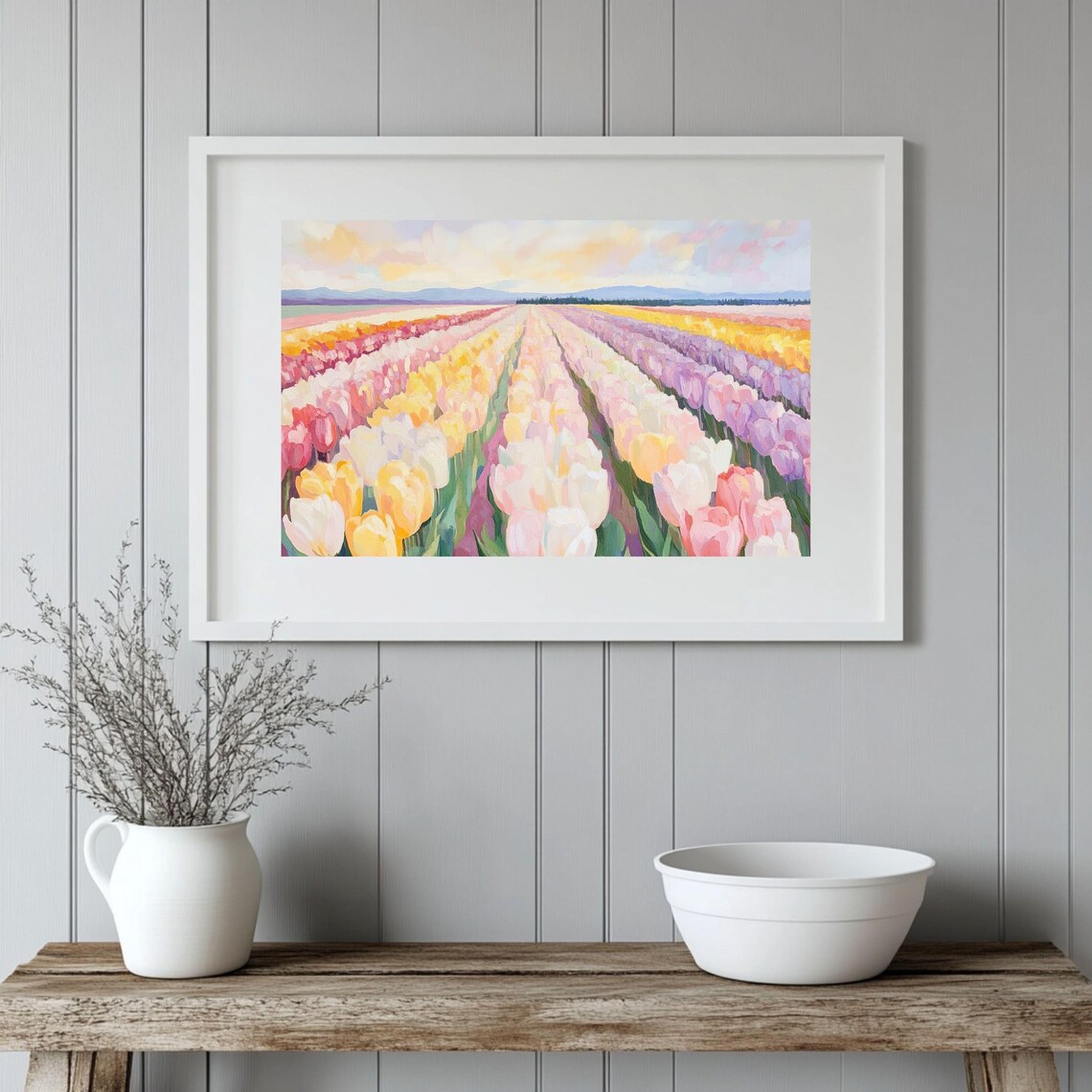 Tulip Field, Pastel Spring Floral Landscape Art Print - Image 5