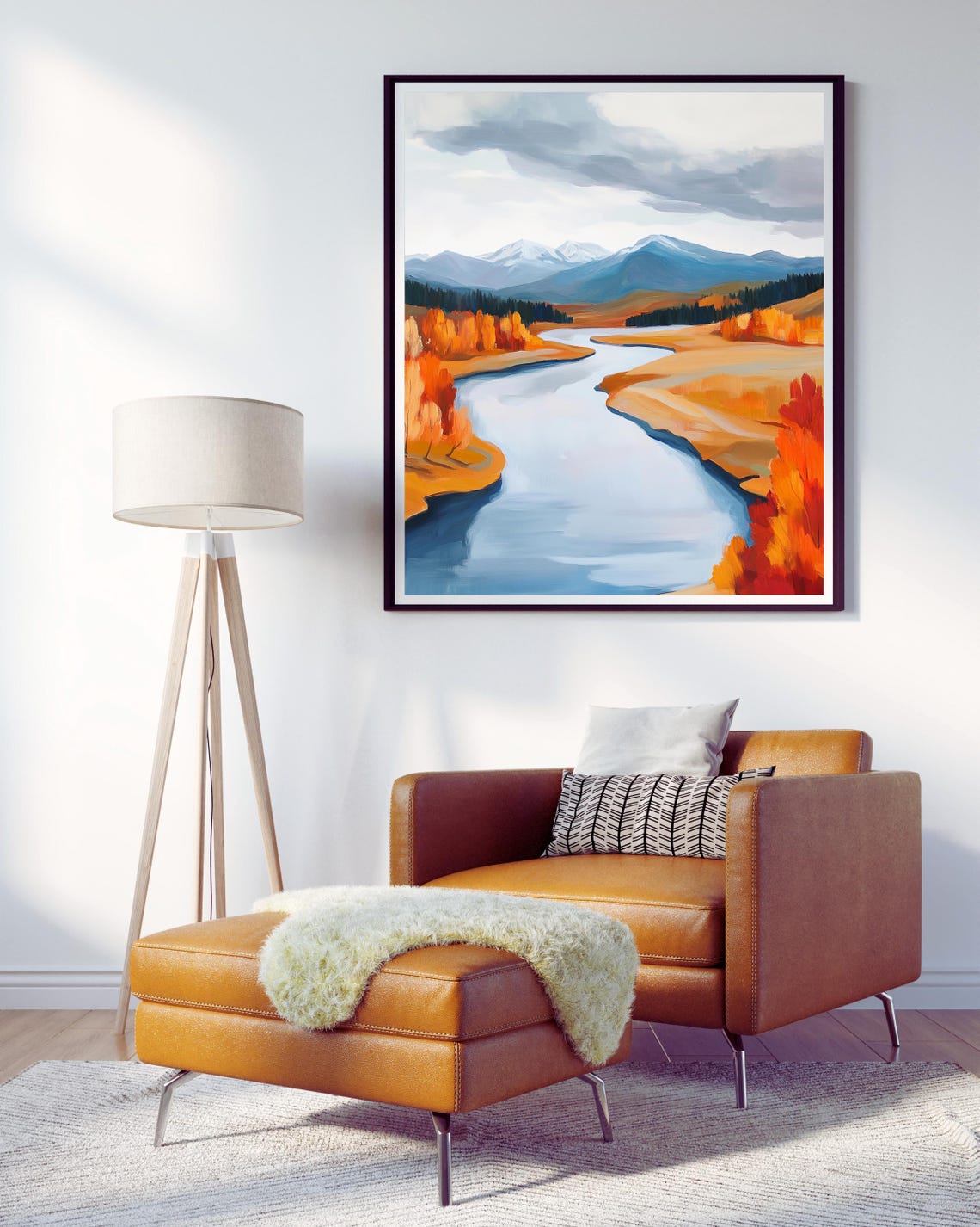 Winding Autumn River Through Golden Valley Mountains Art Poster - Image 3
