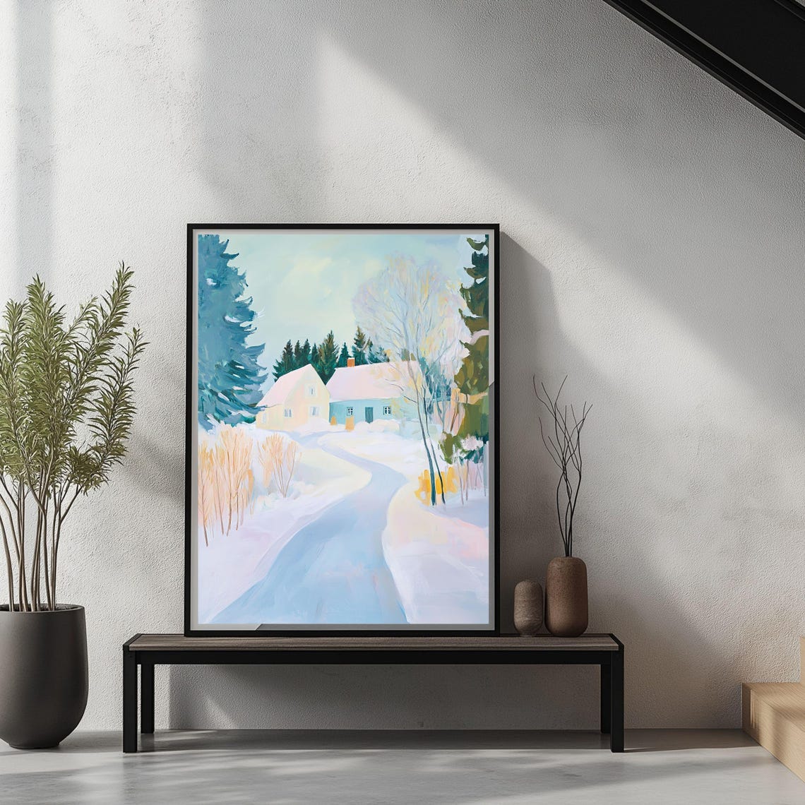 Snowy Winter Landscape Art Print Decoration Winter Farmhouse Wall Art Snowy Forest Paint Scenic Countryside Paint Winter Season Vibe - Image 4