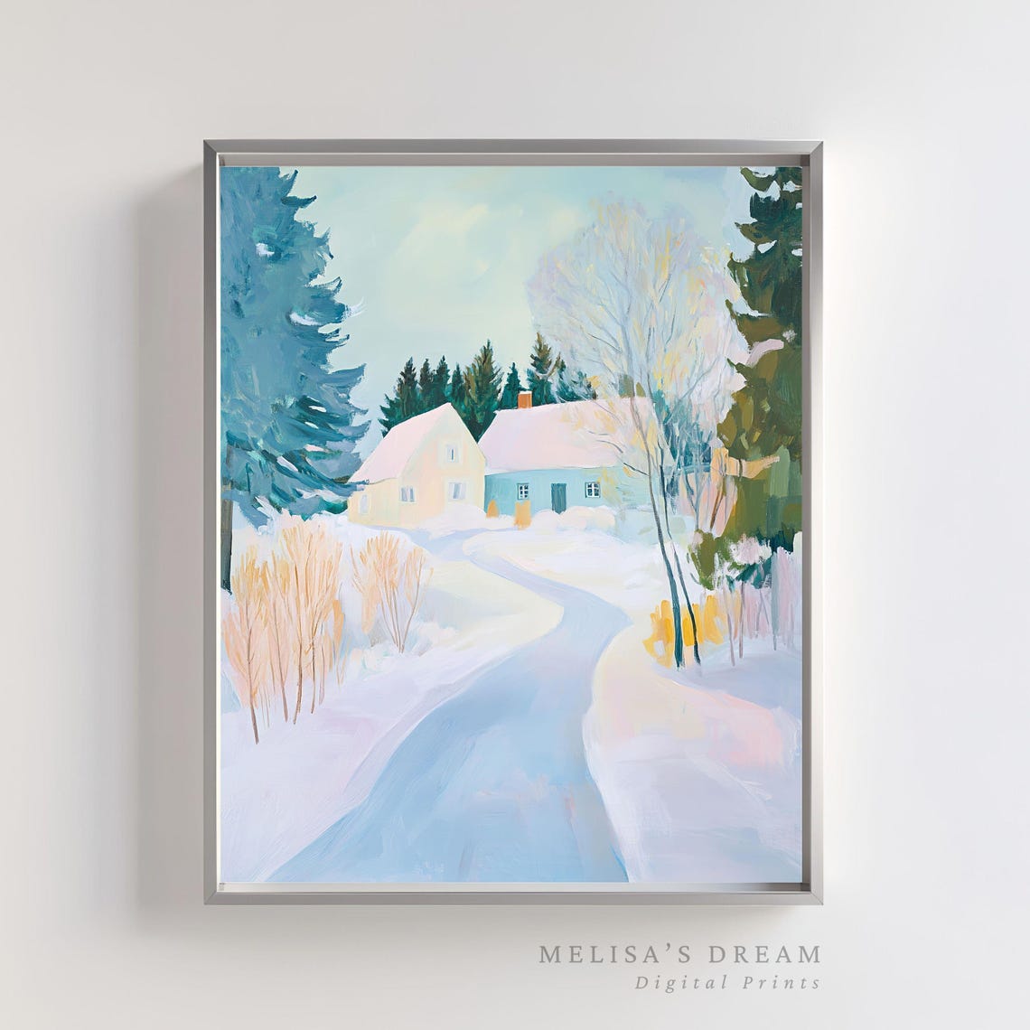 Snowy Winter Landscape Art Print Decoration Winter Farmhouse Wall Art Snowy Forest Paint Scenic Countryside Paint Winter Season Vibe