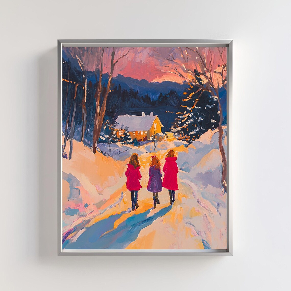 Winter Wonderland, Snowy Evening Scene Art Print