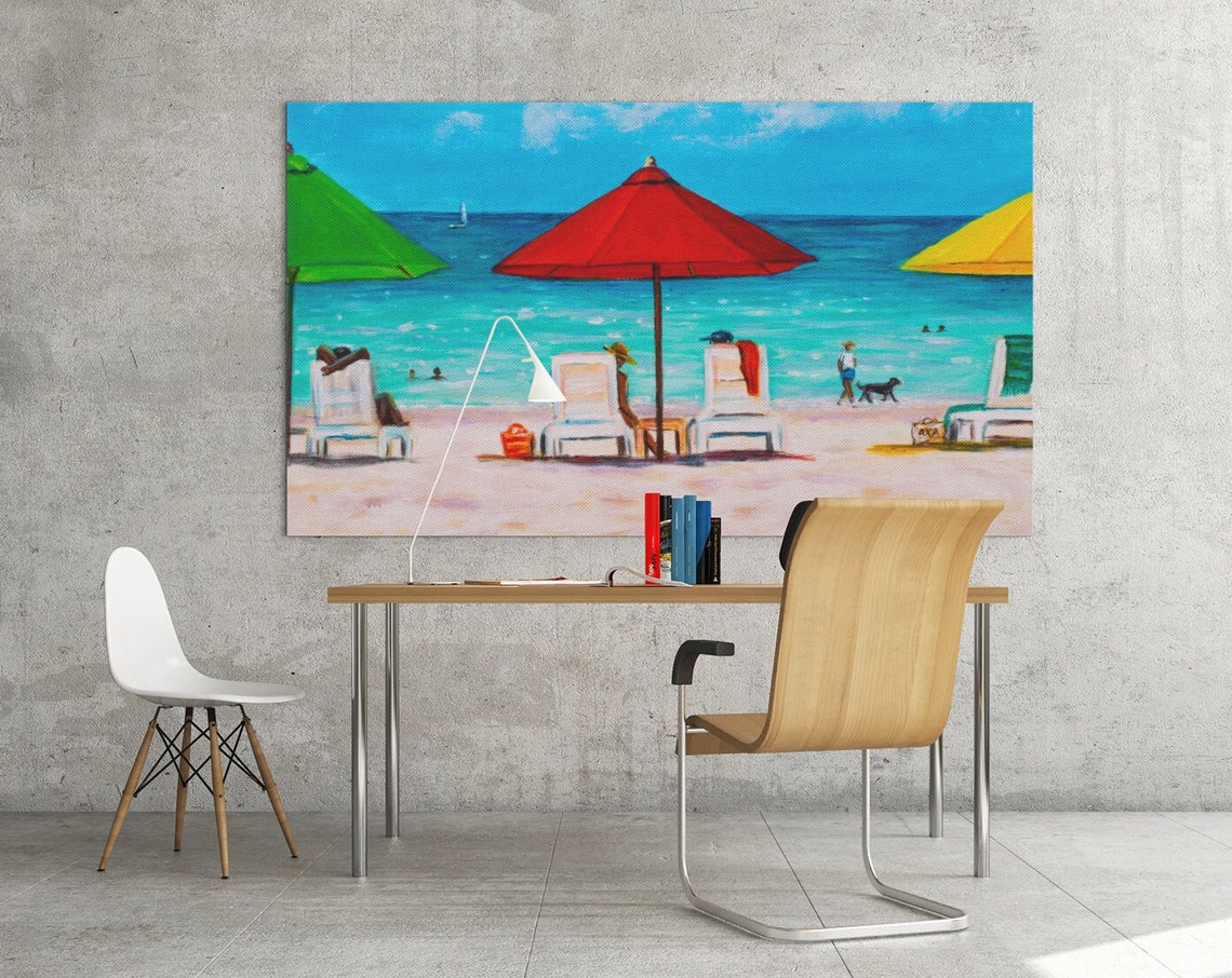 Tropical Beach Umbrellas Lounge Chairs Summer Seaside Day Poster - Image 2