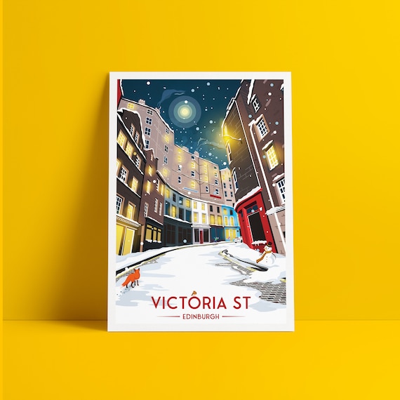 Victoria Street Winter Scene Edinburgh Travel Poster