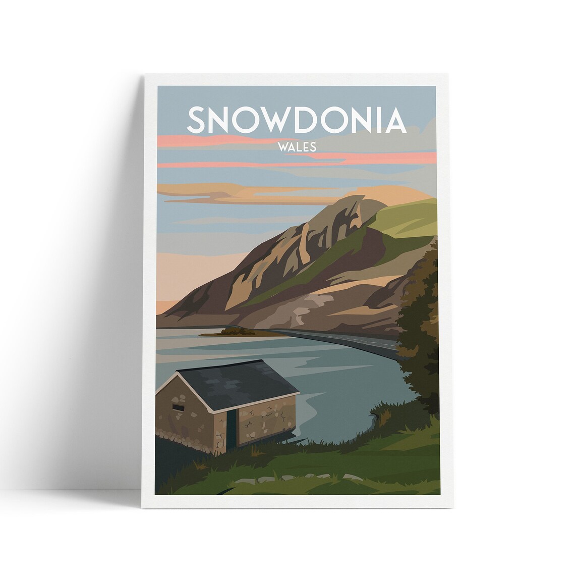 Snowdonia Wales Vintage Travel Poster Mountain Lake Landscape