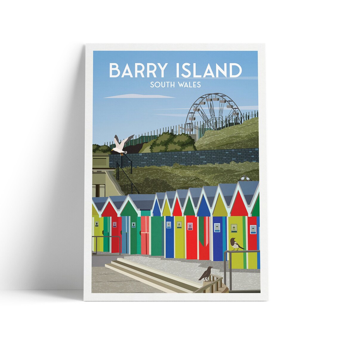 Barry Island South Wales Beach Huts Seaside Art Travel Poster