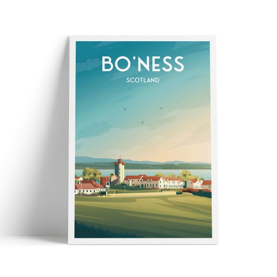 Boness Print Scotland Travel Poster Borrowstounness Illustration Wall Decor Firth Of Forth Lothian
