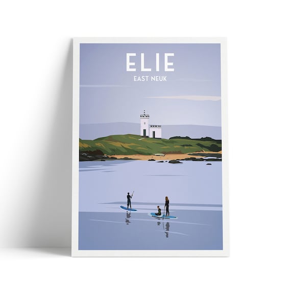 Elie Lighthouse Paddle Boarders, Fife Coastal Path Travel Poster