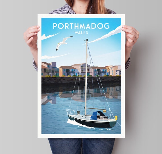 Porthmadog Welsh Travel Poster, Illustrated Art Print