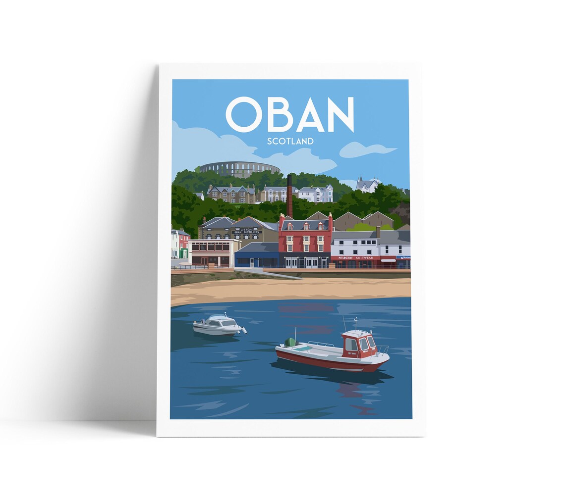 Oban Scotland Travel Poster, Coastal Landscape