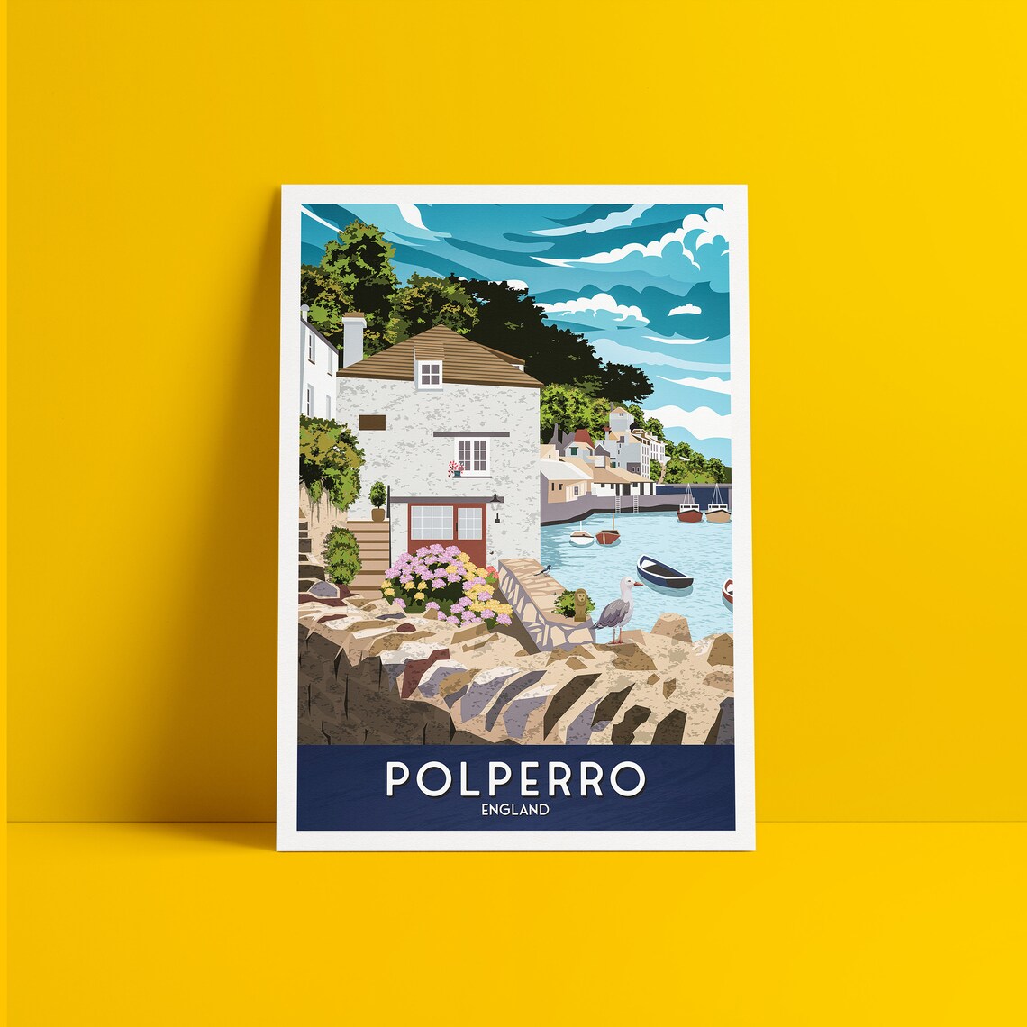 Polperro Travel Poster, Cornwall England Wall Art