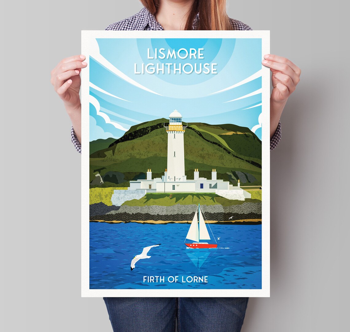 Lismore Lighthouse Travel Poster, Scotland Coast