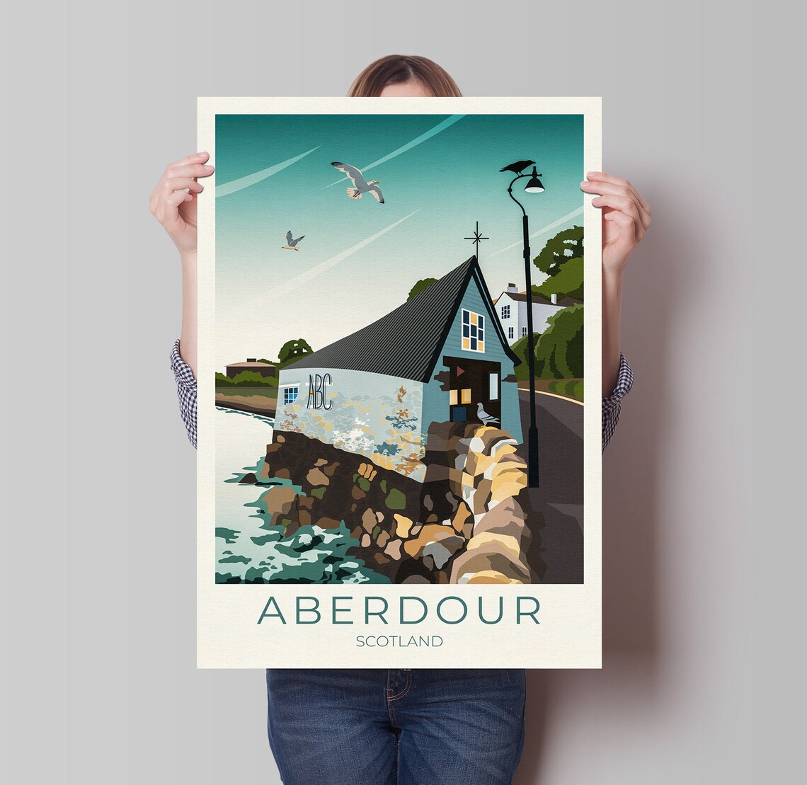 Aberdour Travel Poster, Black Sands Beach and Harbour