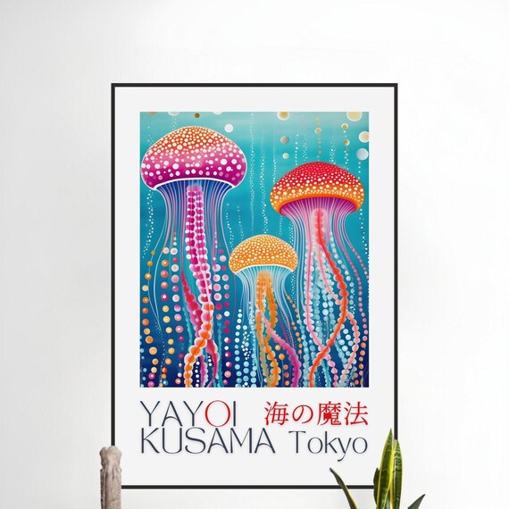 Yayoi Kusama Poster Jellyfish Art Inspiaration Kusama Abstract Wall Art Japanese Print Psychedelic Dots Colorful Decor Japanese Art