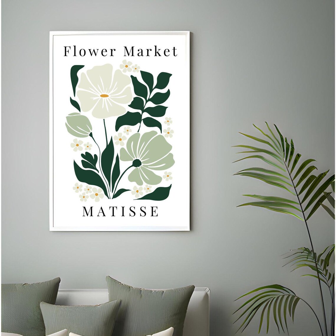 Matisse Flower Market Botanical Illustration Green White Wall Art Poster - Image 4