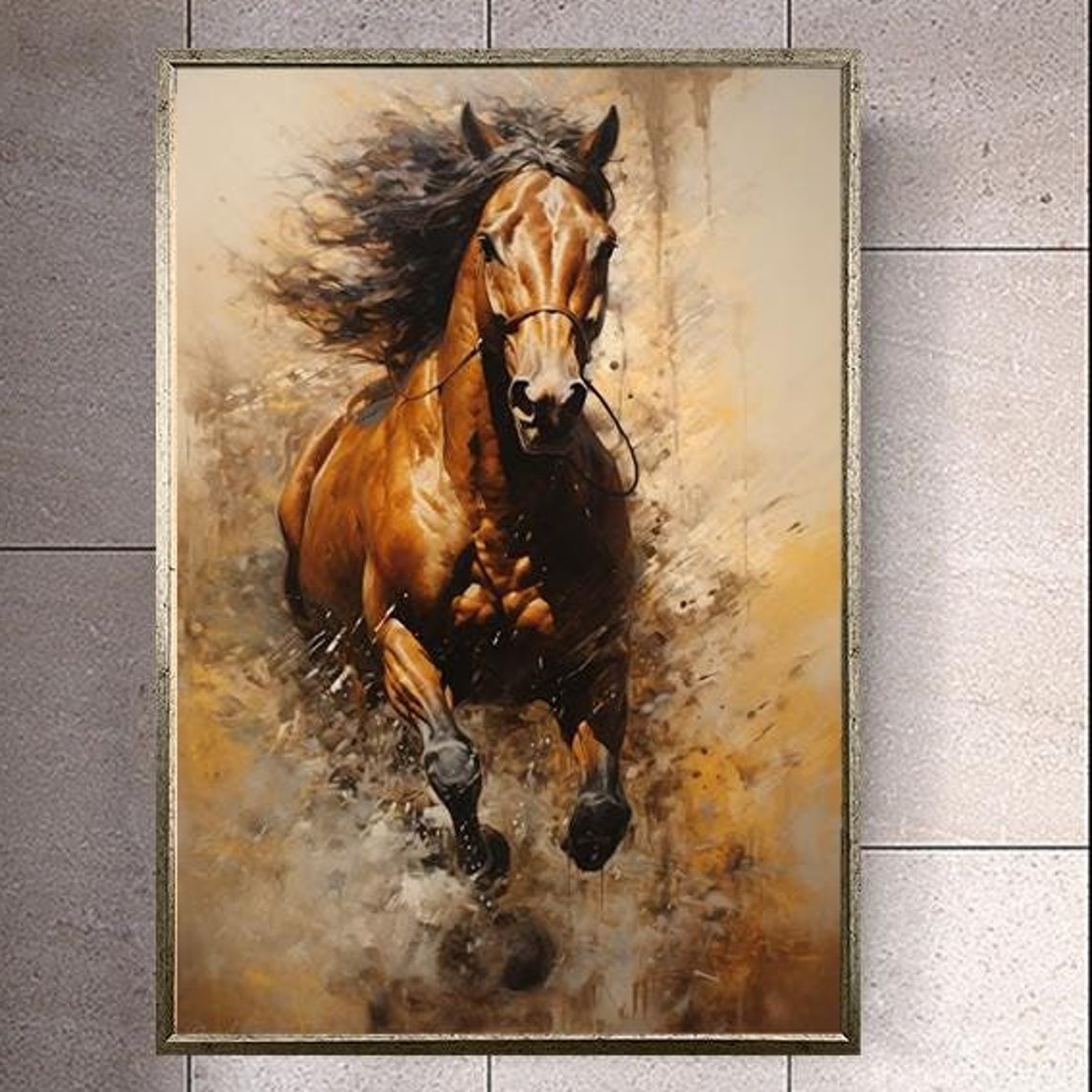 Chestnut Horse Galloping Through Dust Dramatic Equestrian Art Poster
