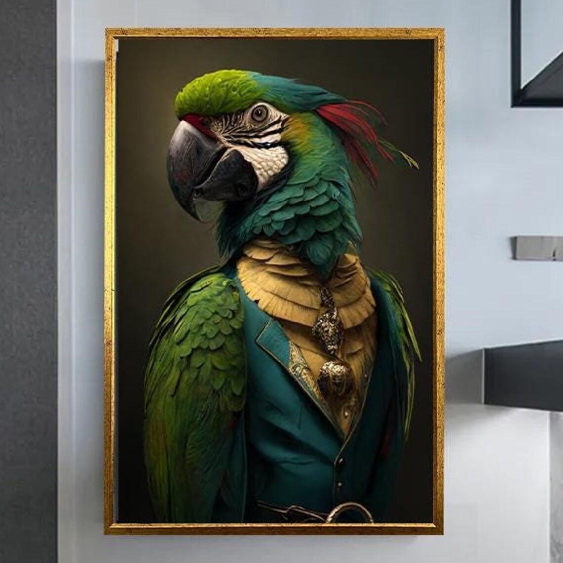 Green Parrot In Vintage Suit Aristocratic Bird Portrait Poster - Image 5