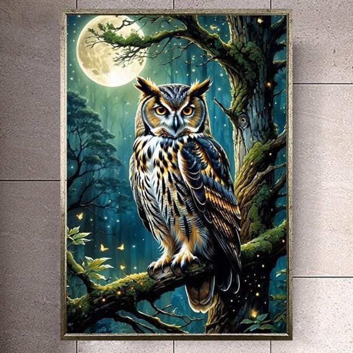 Long Eared Owl in a Moonlit Forest Under the Full Moon Poster - Image 5