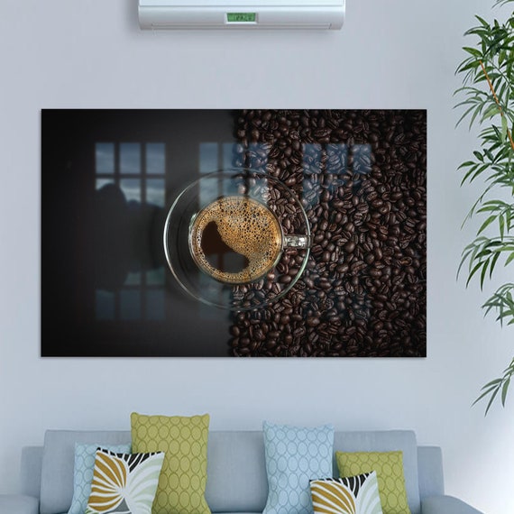 Modern Glass Printing Bar Wall Cup Of Coffee Kitchen Hanging Art Gift Wedding Decor