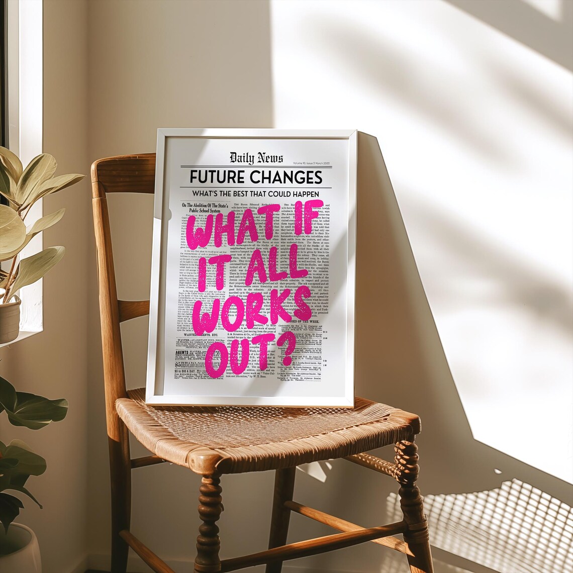 What If It All Works Out Pink Newspaper Headline Quote Poster - Image 2