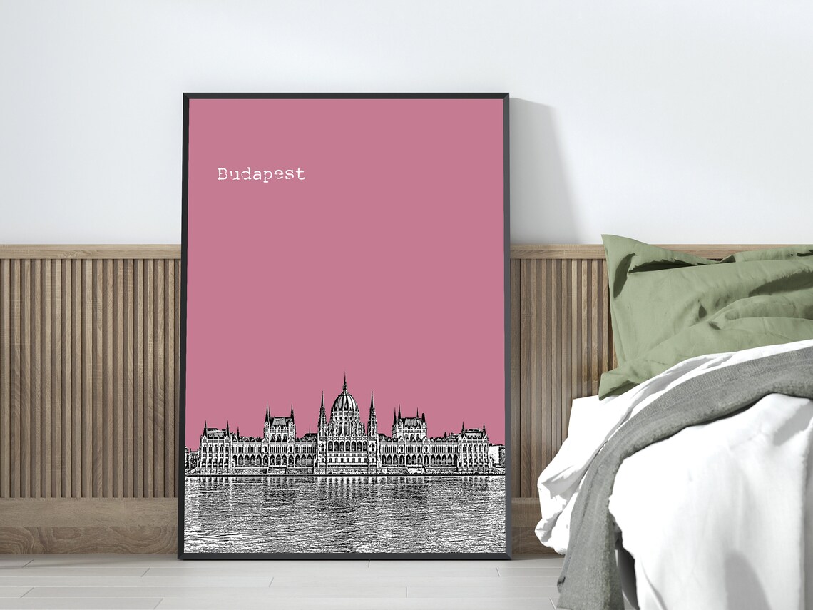 Budapest Hungary Parliament Color Block Poster With Custom Sky Color - Image 3