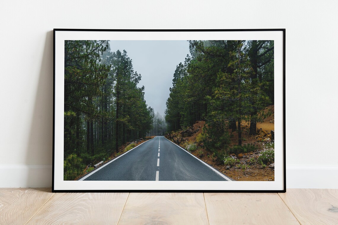 Foggy Forest Road Travel Poster, Teide Tenerife