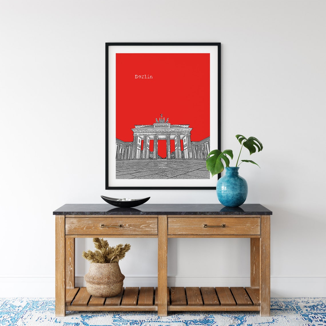 Berlin Brandenburg Gate Bold Red Sketch City Landmark Poster - Image 3