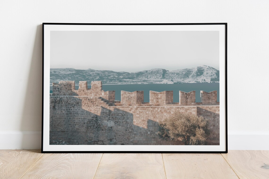 Rhodes Greece Fortress Wall Seascape Photo Poster Coastal Decor