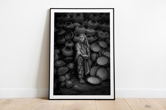 India People Portrait Art Print, Black And White