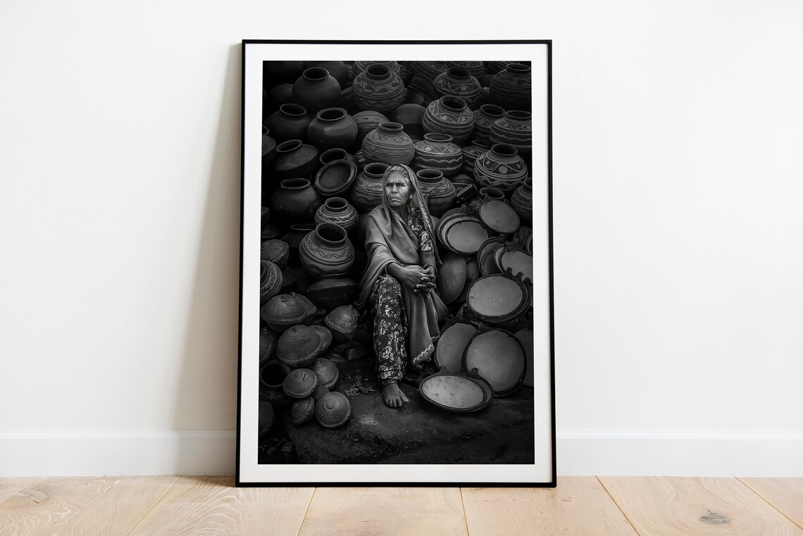 India People Portrait Art Print, Black And White