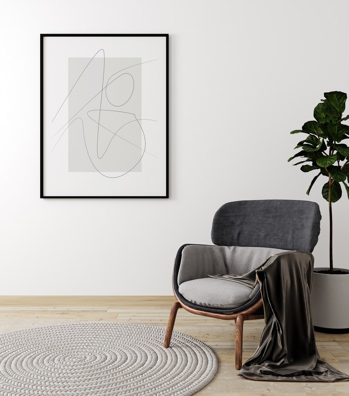 Abstract Gray Block Line Art Poster Minimalist Nordic Wall Decor - Image 2