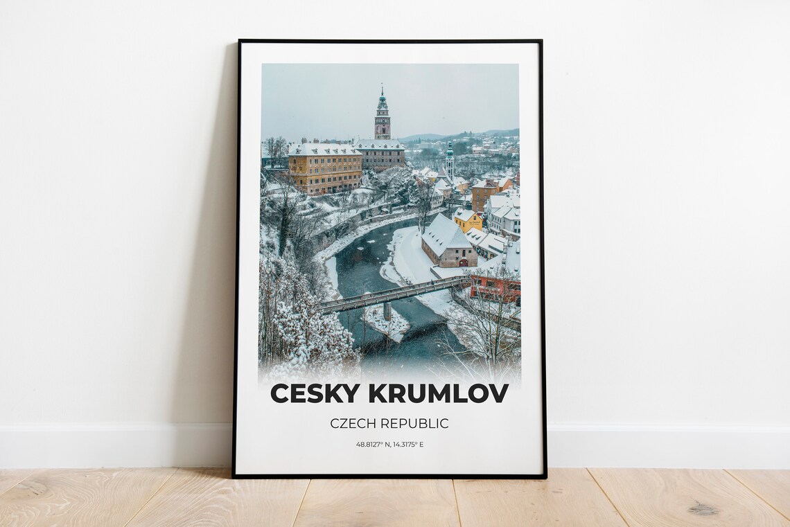 Cesky Krumlov Czech Republic Snowy Castle River Town Photo Print