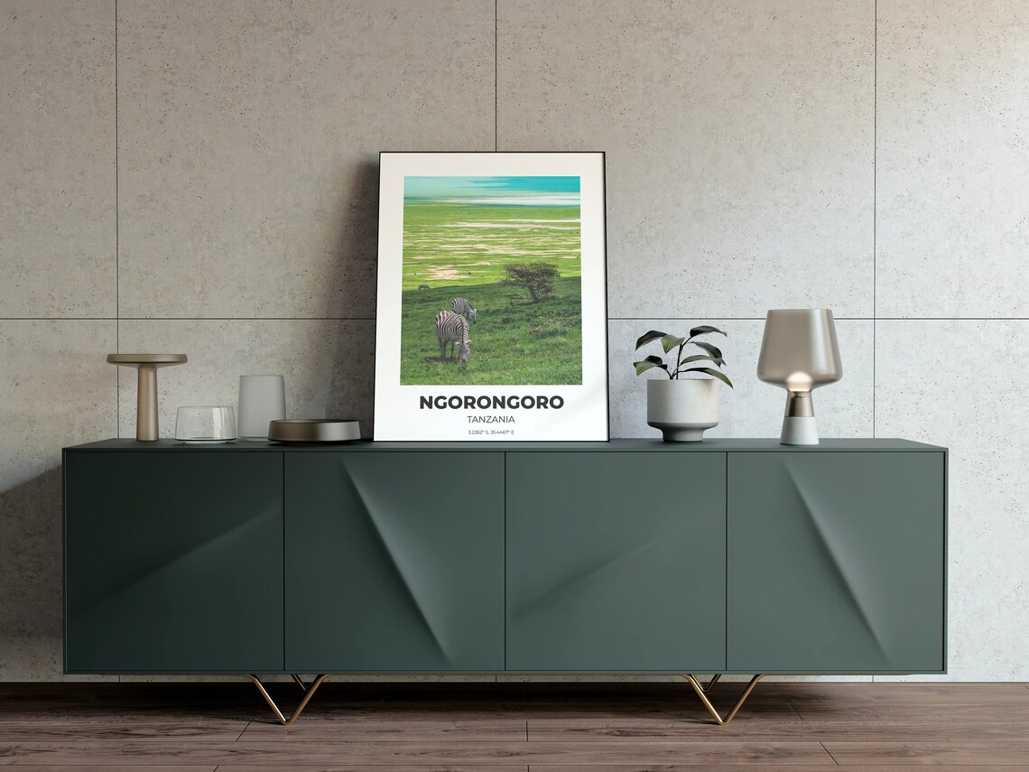 Ngorongoro Tanzania Zebras Grazing Crater Savanna Photo Poster - Image 4