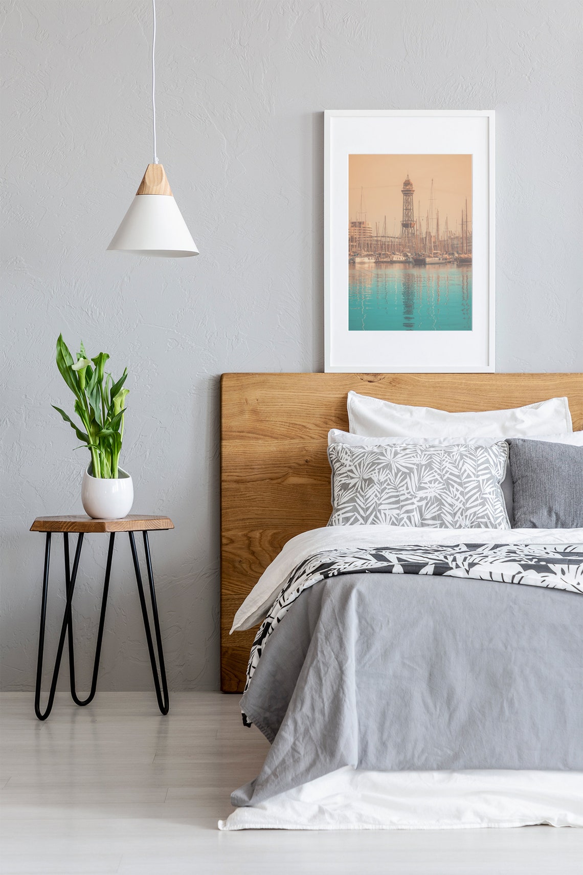Barcelona Harbor Marina Sailboats Cable Car Tower Sunset Poster - Image 3