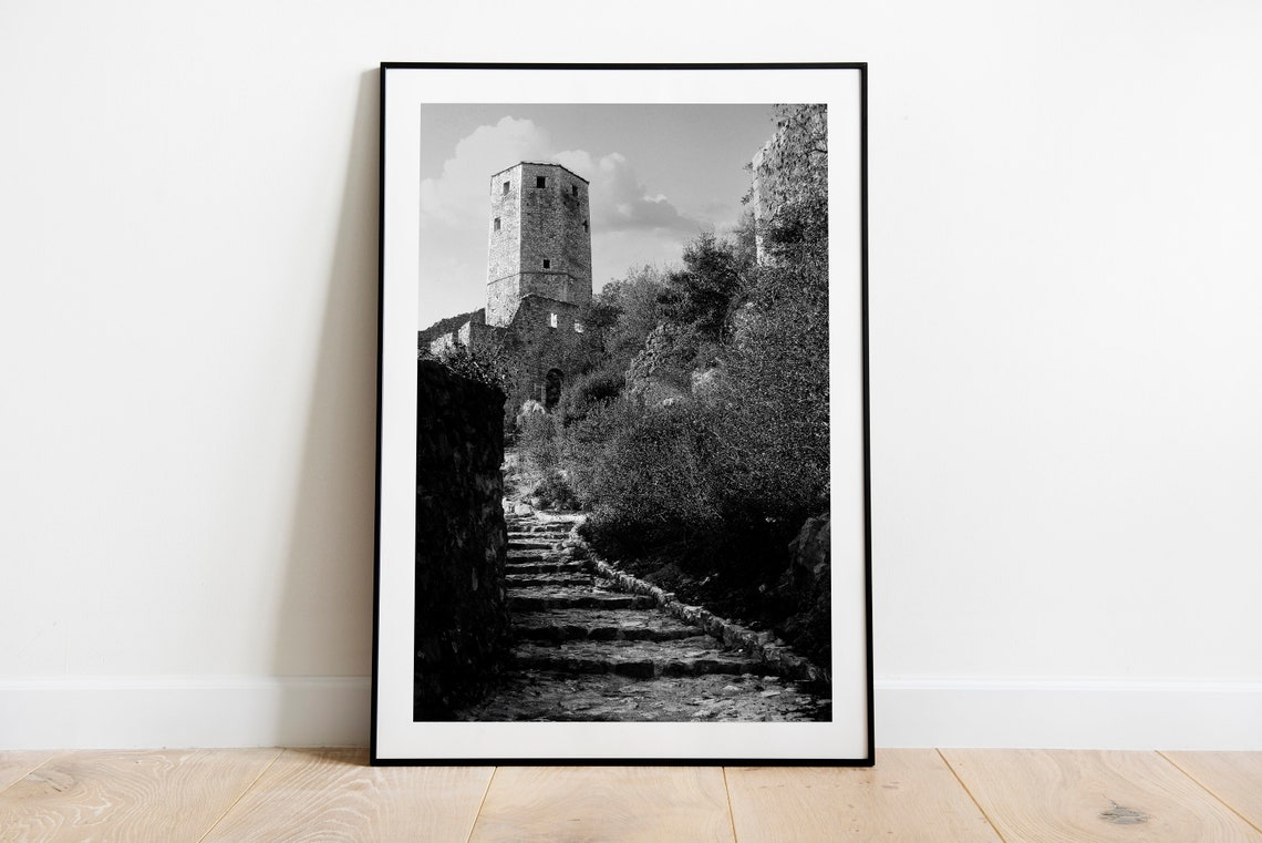Medieval Stone Tower Black and White Fine Art Photography Poster