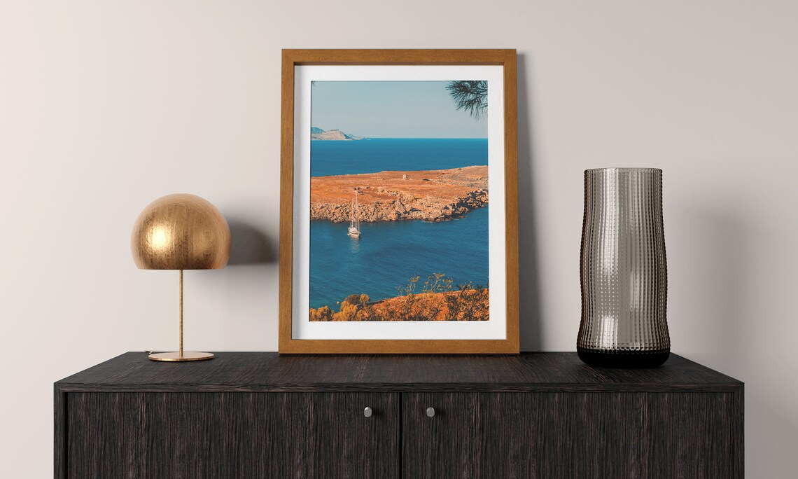 Lindos Greece Blue Cove Sailboat Photo Poster Instant Download - Image 2