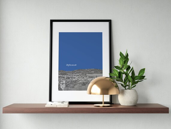Mykonos Skyline Mykonos Print Greece Poster Greece Print Living Room Wall Decor Travel Poster Mykonos Island Cityscape