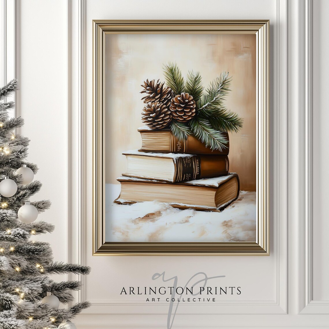 Winter Books Pinecones Evergreen Snow Painting Poster for Readers