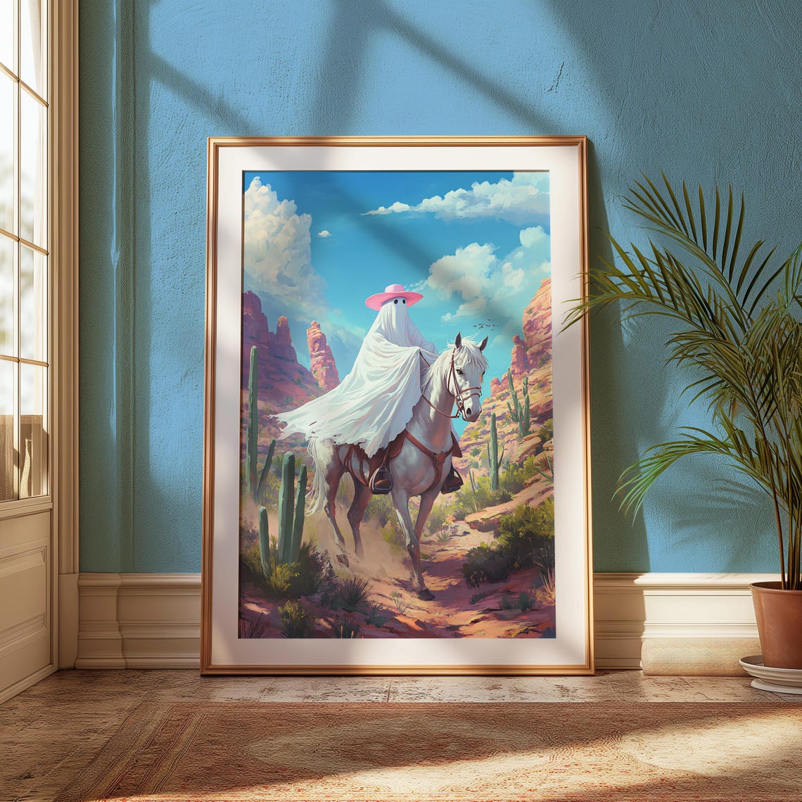 Cowboy Ghost Riding White Horse Desert Canyon Western Spooky Poster - Image 3