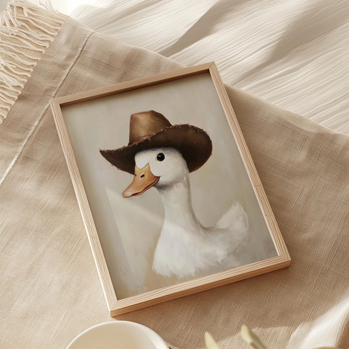 Cowboy Goose Portrait Brown Hat Rustic Nursery Animal Art Poster - Image 2