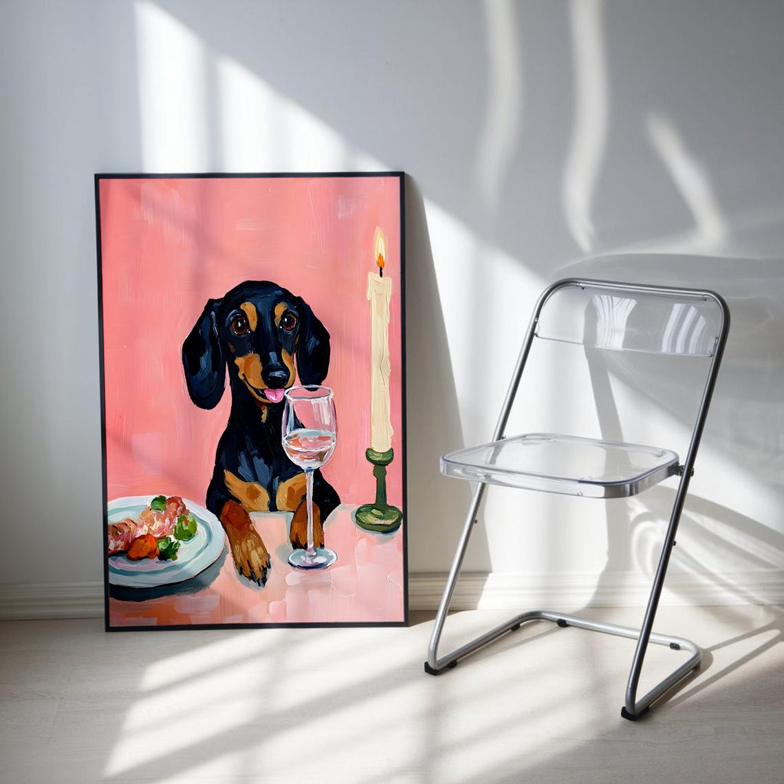 Dachshund Wall Print Sausage Dog Wall Art Modern Dog Lover Dog Wall Art Gift For Sausage Dog Mom Wiener Dog Poster Girly Wall Art - Image 3