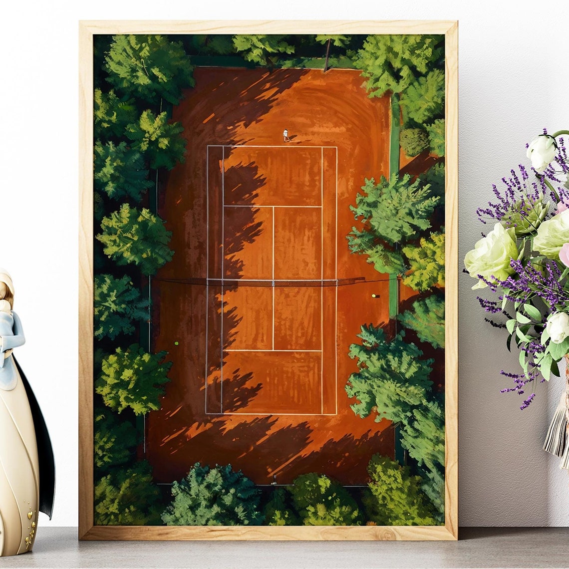 Tennis Wall Art Trendy Art Prints Green Wall Decor Tennis Poster Retro Wall Art Aerial Tennis Court Print Sports Prints Print