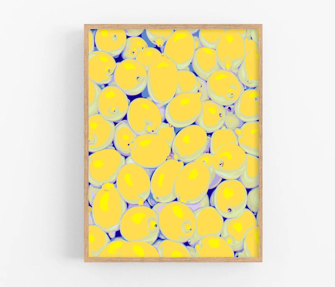 Bright Yellow Lemon Pattern Colorful Pop Art Kitchen Citrus Poster