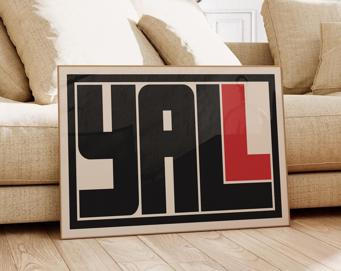Yall Typography Poster Print Southern Modern Wall Art Black And Red Minimalist Decor